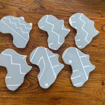Africa Map Wooden Handmade Coasters Grey