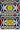 Ndebele pattern geometric wallpaper with with various geometric shapes in a repeating order. Colours blue, black, white, yellow, red.