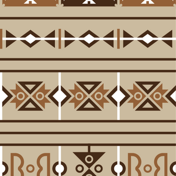 Wallpaper with various geometric shapes. Background is beige, shapes in colours: dark brown, light brown, and white.