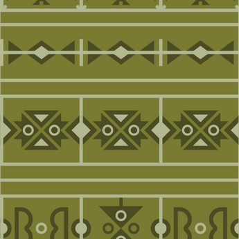 Wallpaper with various geometric shapes. Background is olive green, shapes in a dark green colour colour.