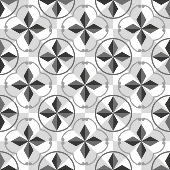 Wallpaper consisting of diamond and triangle shapes in colours charcoal, light grey, dark grey and white all joined together making a continuous seamless pattern.