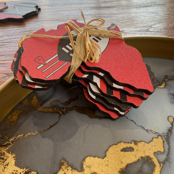Africa Map Handmade Coasters Red Black