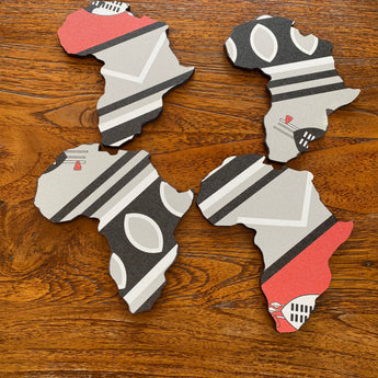 Africa Map Handmade Coasters Black White Red