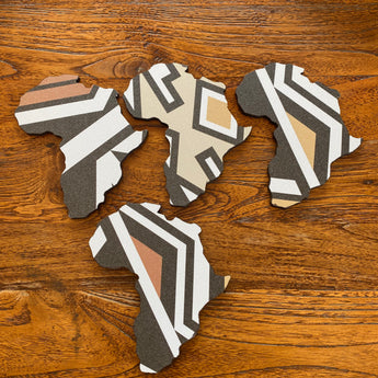 Africa Map Handmade Coasters Brown Black White