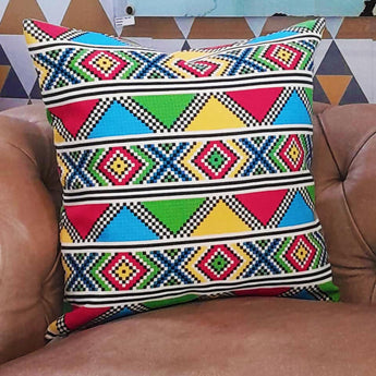 MoTSO DeSIGNED African Print Zulu Beads Inspired Cushions Red, Green and Blue