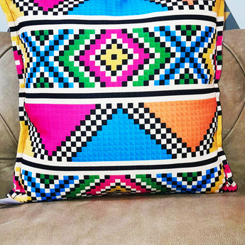 MoTSO DeSIGNED African Print Zulu Beads Inspired Cushions Pink, Orange and Green