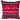 Decorative pillow with red, black, and white pattern on a white background